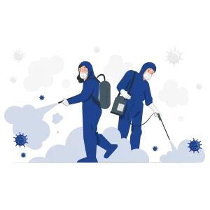 Two men doing Air Fumigation with chlorine dioxide products