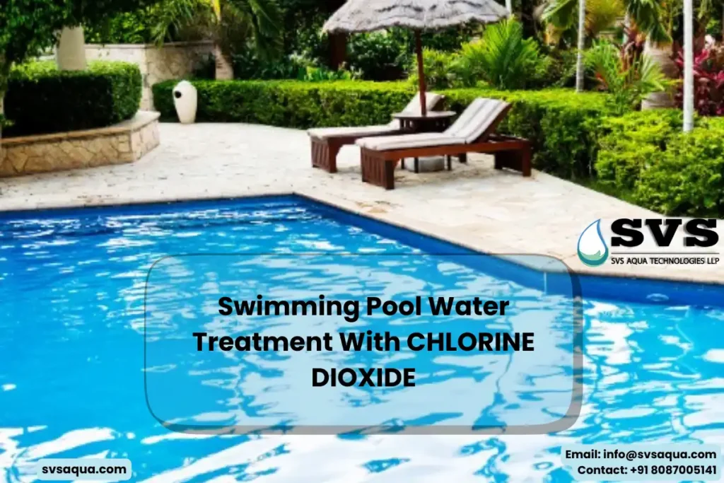 Swimming pool water treatment by chlorine dioxide